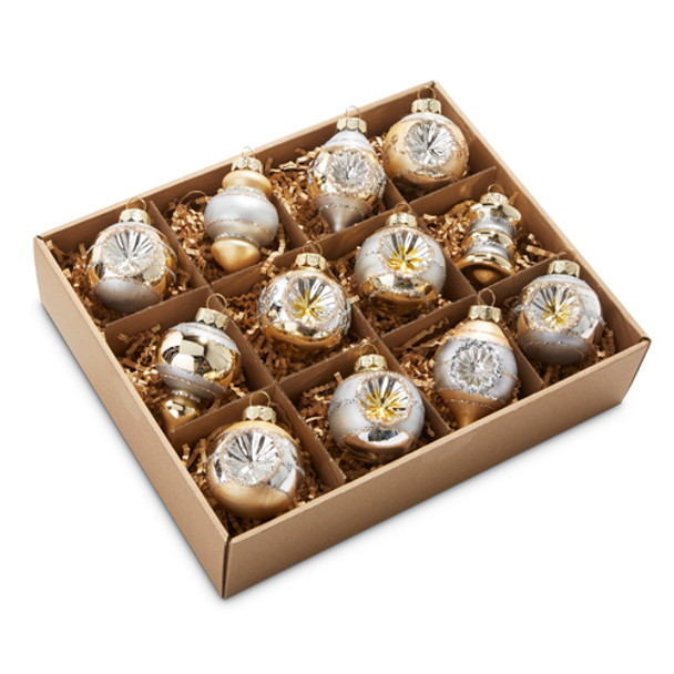 Raz 2" Box of 12 Champagne and Silver Vintage Christmas Ornament Set 4320927-2