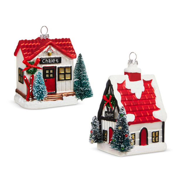 Ornement de Noël en verre de cabine de chalet Raz 4" 4320942 -2