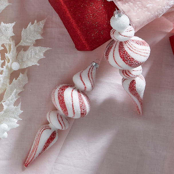 Raz 9.5" Red & White Peppermint Striped Finial Glass Christmas Ornament 4322832