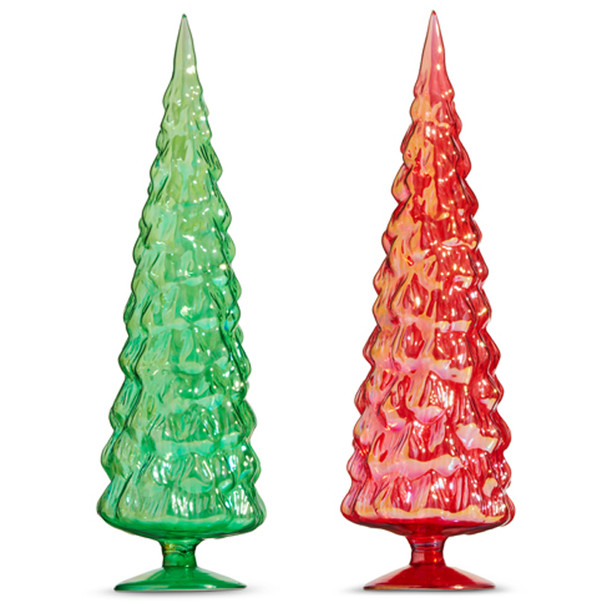 Raz 18" Iridescent Red or Green Glass Tree Christmas Decoration