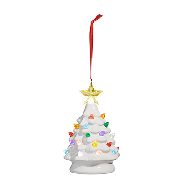 Raz 5.25" Green or White Lighted Ceramic Tree Christmas Ornament  -2