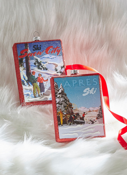 Raz 5" Ensemble de 2 ornements de Noël en verre de ski vintage 4324518