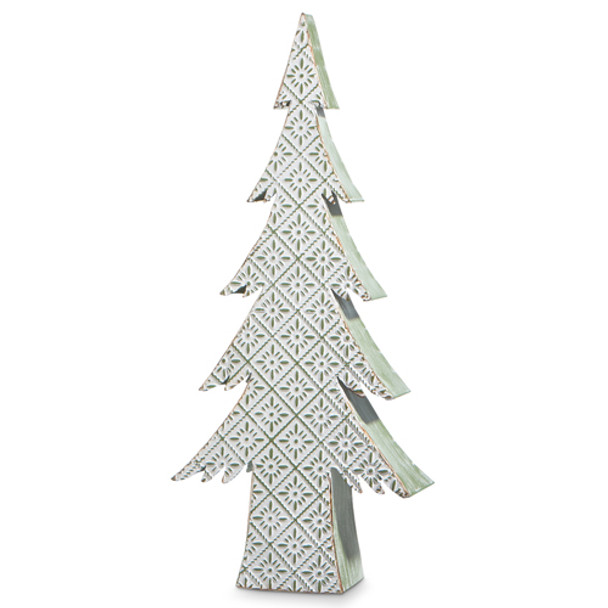 Raz 16,25" ou 22" Grande décoration d'arbre de Noël en relief vert et blanc en détresse -3