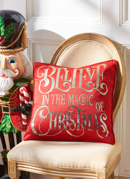 Raz 18" Red Believe Christmas Pillow 4327709