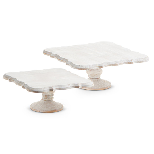 Raz Lot de 2 décorations de Noël sur socle carré en bois lavé blanc de 13" 4328017 -2