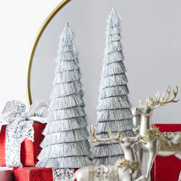 Raz Set of 2 Silver Tinsel Tree Christmas Decoration 4334055