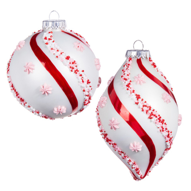 Raz 4,5" Perlen-Weihnachtsschmuck aus Pfefferminz und rosa Glas 4352874 -2