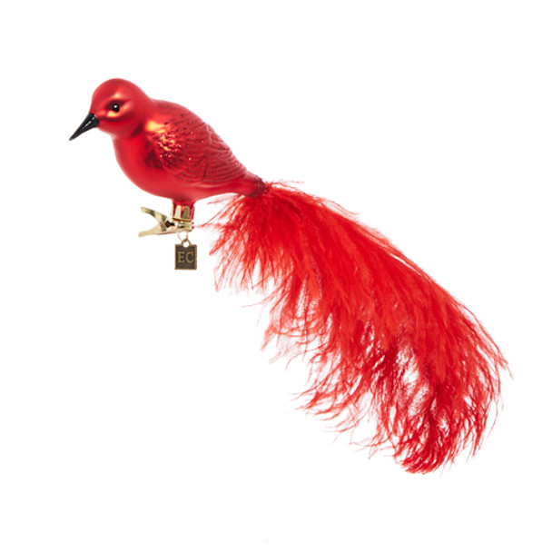 Raz Eric Cortina 12" Clip-On Red Feathered Bird Glass Christmas Ornament 4353100 -2