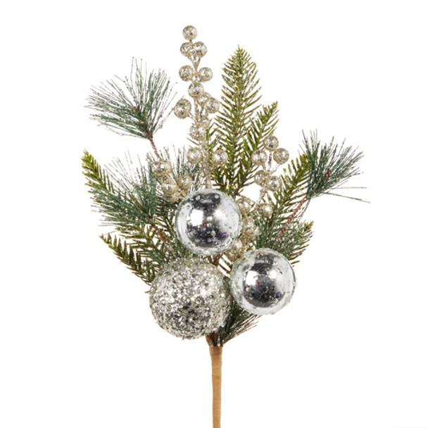Raz 16" or 27" Pine and Berry with Ball Ornament Christmas Tree Spray -2