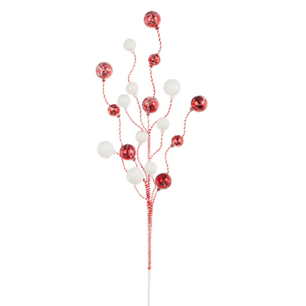 Spray para árbol de Navidad con bola brillante roja y blanca a rayas Raz de 34 "F4306778