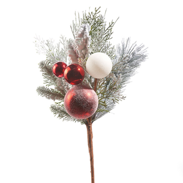 Raz 20" Mixed Greenery and Red and White Ornament Pick Christmas Tree Accessory F4309875 -2