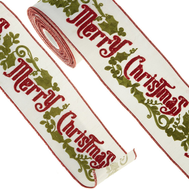 Raz 4" Merry Christmas Wired Christmas Ribbon R4371754