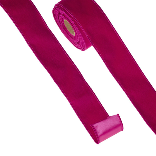 Raz 2,5-Zoll-Weihnachtsband aus pinkfarbenem Samt mit Draht, R4371814 -2