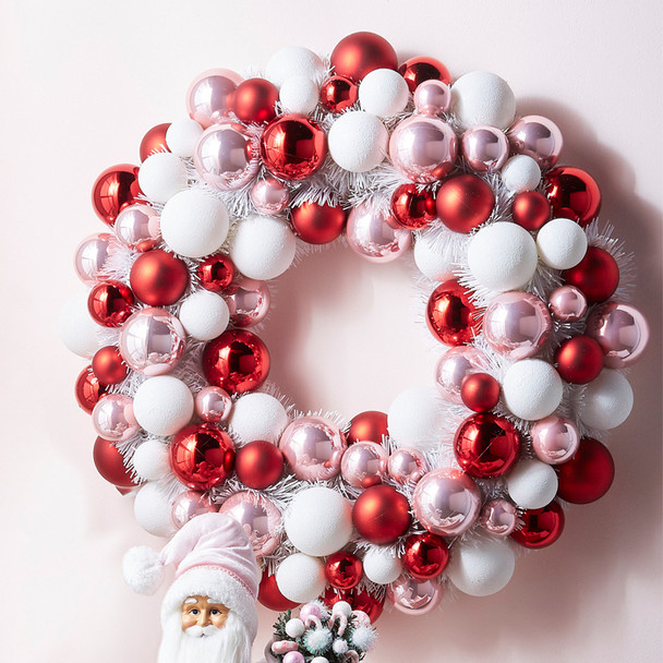 Raz 22" Pink, Red, and White Multicolor Ball Ornament Wreath W4302338