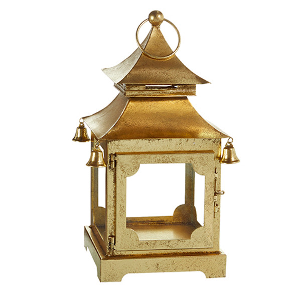 Linterna navideña pagoda de metal dorado Raz de 16 "x4317012 -2