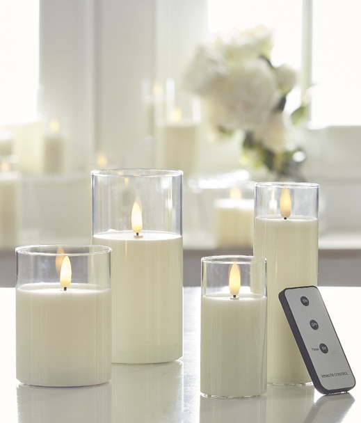 Uyuni Moving Flame Clear Glass Ivory Pillar Battery Candle