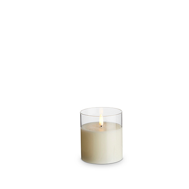 3.5" x 4",  5", or 6" Ivory Pillar Battery Operated Flickering Candle In Clear Glass -2