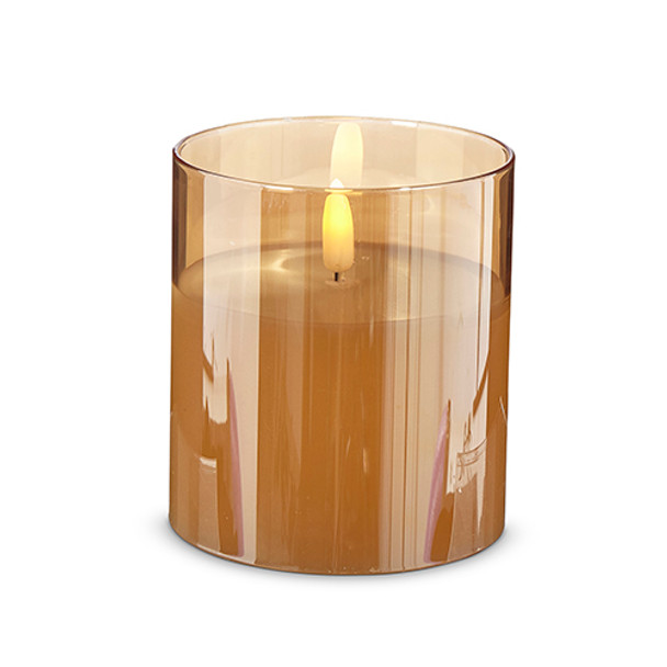 Raz Gold Pillar Battery Operated Flickering Candle In Gold Glass -6