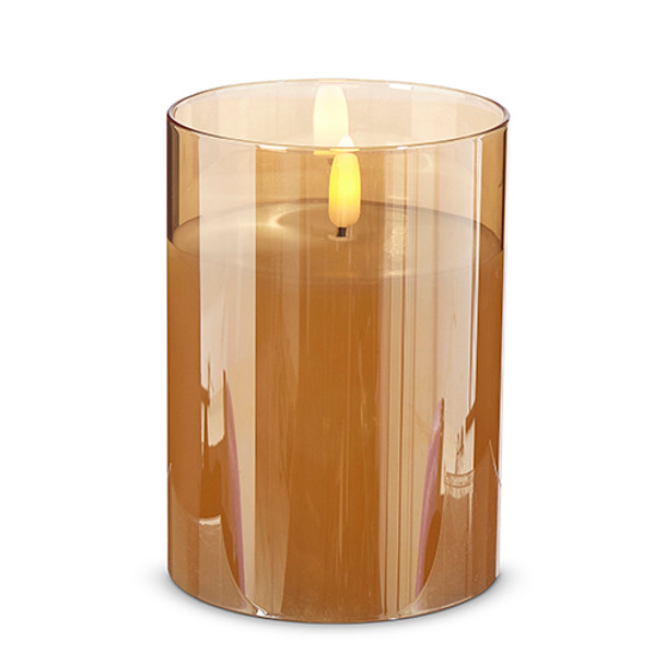 Uyuni Moving Flame Gold Glass Ivory Pillar Battery Candle -7