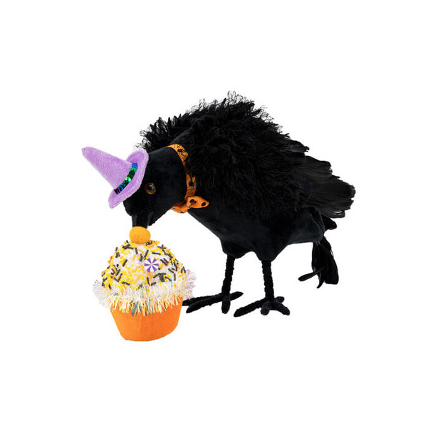 December Diamonds 11" Black Crow with Cupcake Halloween Decoration 08-08649