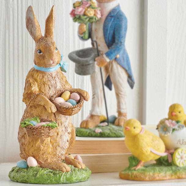 Raz 10.5" Vintage Rabbit with Basket of Eggs Easter รูปที่ 4211092