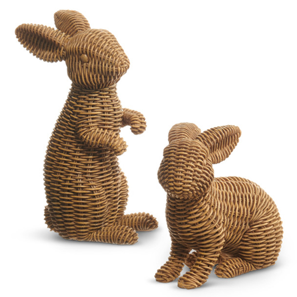 Conjunto Raz Brown Basketweave de 2 Coelhos Decoração de Páscoa 4411069 -2