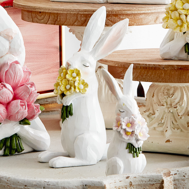 Raz Set of 2 Bunnies with Flowers Spring Decoration 4411159