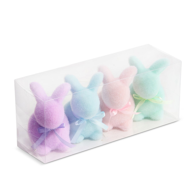 Raz Box Set of 4 6" Pastel Flocked Bunnies Easter Figures 4453324
