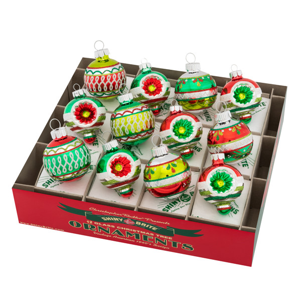 Christopher Radko Shiny Brite Holiday Splendor  1.75" Decorated Rounds & Shapes Glass Christmas Ornaments 4027712