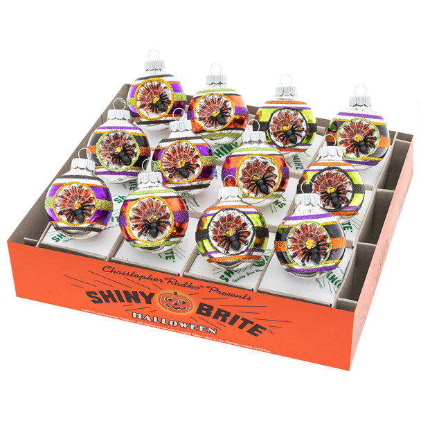 Christopher Radko Shiny Brite Halloween 12 Count 1.75" Decorated Rounds with Reflectors 4028050