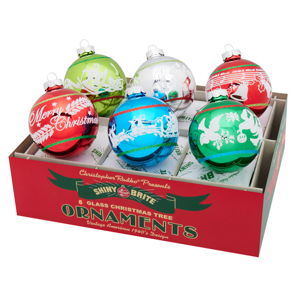 Christopher Radko Shiny Brite Holiday Splendor 6 Count 3.25" Signature Flocked Rounds 4028217