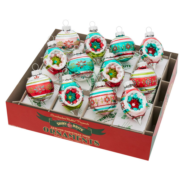 Christopher Radko Shiny Brite Festive Fete 12 Count 1.75" Decorated Rounds & Shapes 4028240