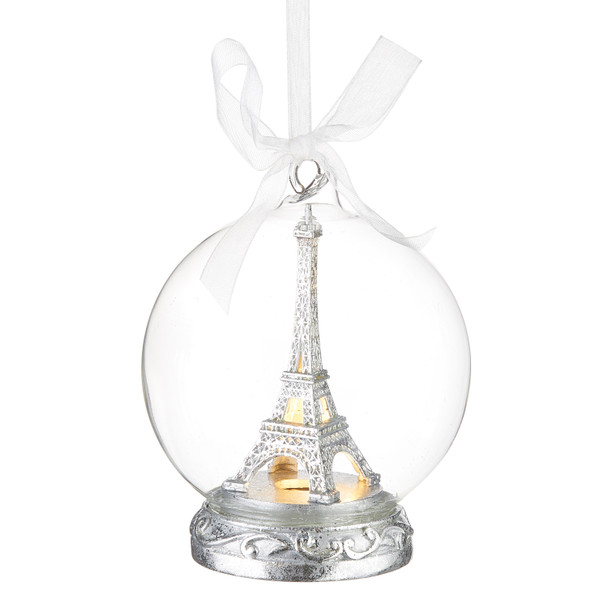 Raz 5" Lighted Eiffel Tower Globe Glass Christmas Ornament 4220019