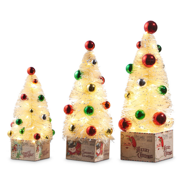 Raz 15.5" Vintage Post Card Lighted Bottle Brush Trees Set of 3 4316115 -2