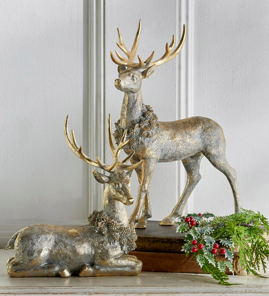 Raz Gold Deer com conjunto de guirlanda de 2 decorações de Natal 4211148