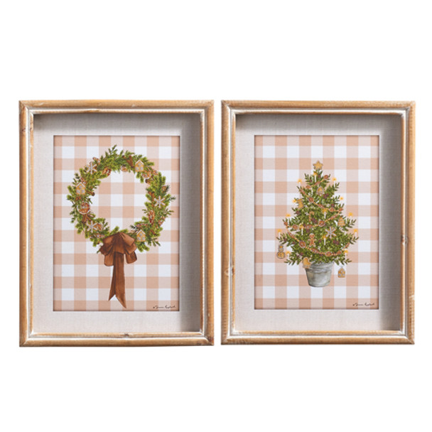 Raz 12" Gingerbread Gingham Greenery Framed Print Set of 2 Christmas Decoration 4444547 -2