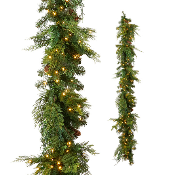 Raz 6,5' x 14" voorverlichte Blue Ridge Mountain Pine kerstslinger G4409589
