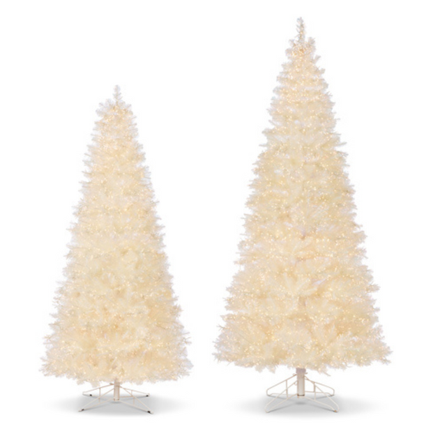 Árbol de Navidad Raz de pino blanco iridiscente de cristal de 7,5 'o 9' con luces LED en racimo -2