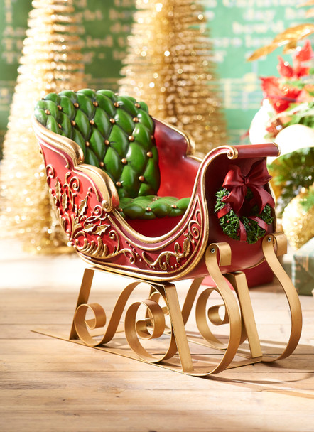 Raz 22" Red and Gold Metal Sleigh Christmas Figure 4310180-2 Raz 22" Red and Gold Metal Sleigh Christmas Figure 4310180-2