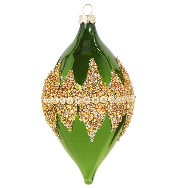 Raz 4" ornamento natalizio in vetro con perline verdi 4322800 -3