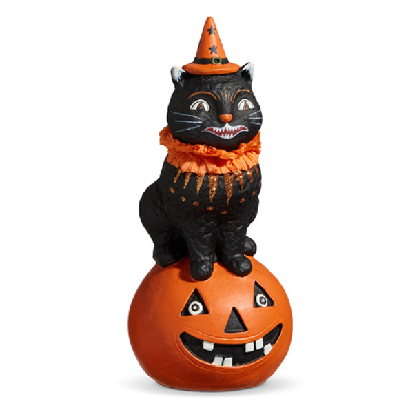 Raz 9.5" Cat on Pumpkin Halloween Decoration 4416206 -2