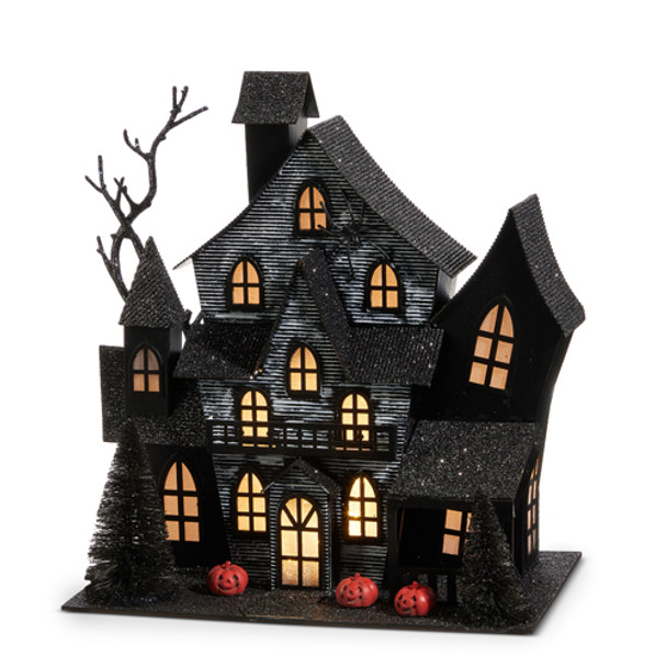 Decorazioni di Halloween della casa stregata nera illuminata da Raz -3