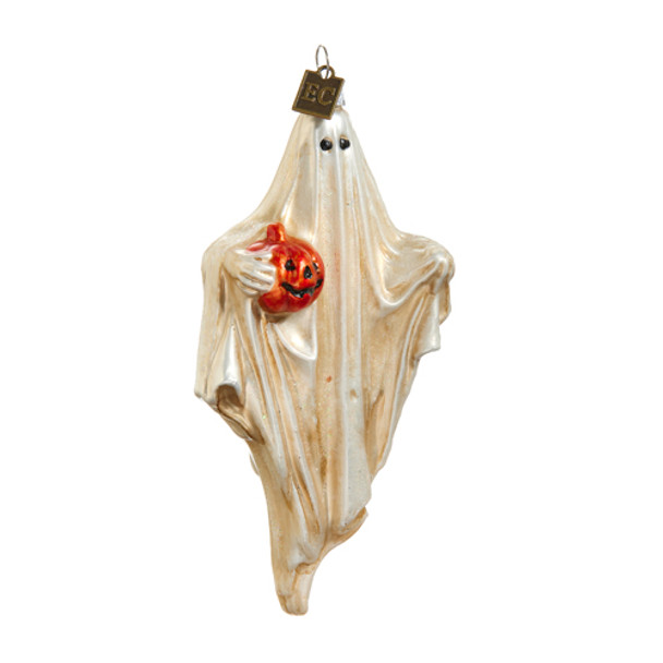 Raz Eric Cortina Fantasma amigável de 5,5" com enfeite de Halloween de vidro de abóbora 4453109 -2