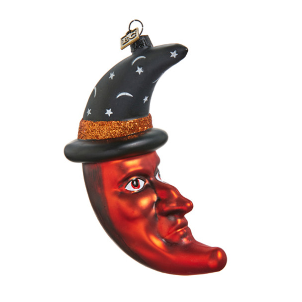 Raz Eric Cortina 4,75" Witchy Moon with Hat Glass Halloween Ornament 4453110