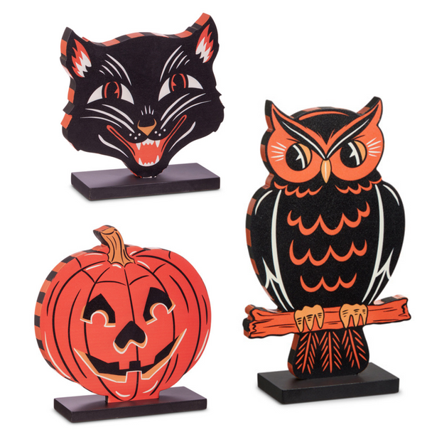 Raz Jack O Lantern, Scaredy Cat, or Owl Block Cut Out Halloween Decoration