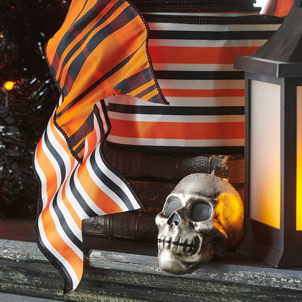 Raz 4" Orange and Black Striped Wired Halloween Ribbon R4471807