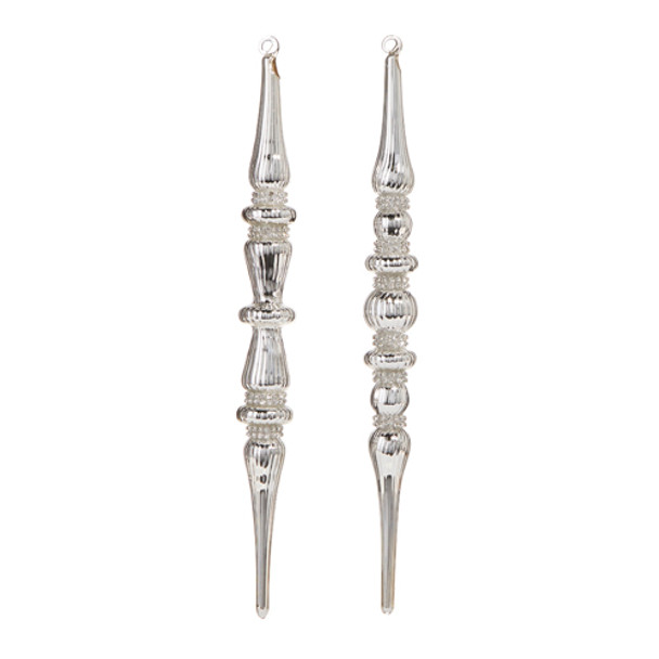 Raz 12" Set of 2 Silver Jeweled Finial Glass Christmas Ornament 4324599