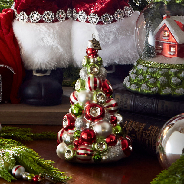 Adorno navideño de cristal de árbol reflector rojo, verde y blanco Raz Eric Cortina de 5,5 "4353167