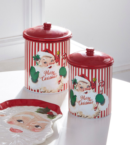 Recipiente para galletas con diseño de Papá Noel retro de 9 ", juego de 2 adornos navideños Raz 4411209