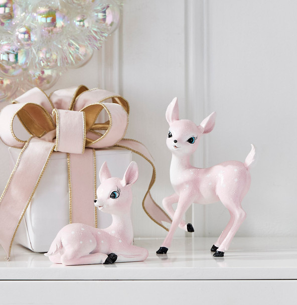 Raz Set of 2 8.25" Pink Retro Deer Christmas Decoration 4412100